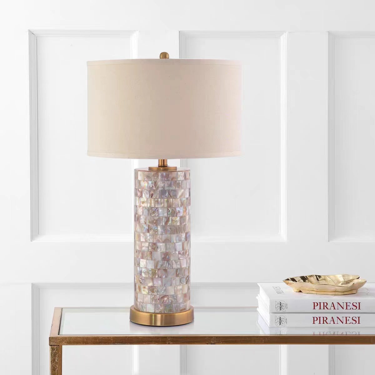 Contemporary Creative Shell Patch Fabric Iron Cylinder 1-Light Table Lamp For Bedside