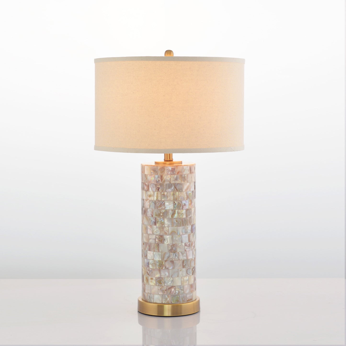 Contemporary Creative Shell Patch Fabric Iron Cylinder 1-Light Table Lamp For Bedside