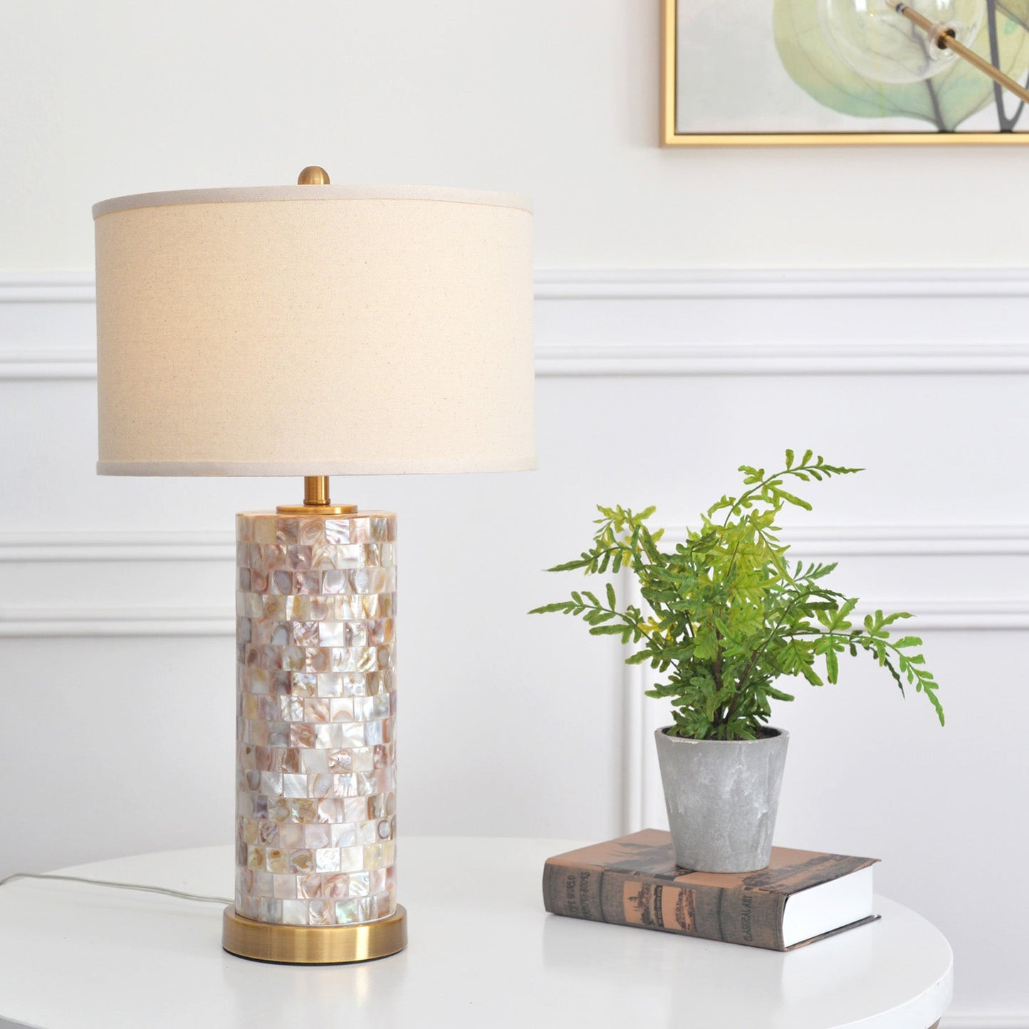 Contemporary Creative Shell Patch Fabric Iron Cylinder 1-Light Table Lamp For Bedside