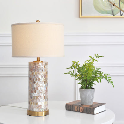 Contemporary Creative Shell Patch Fabric Iron Cylinder 1-Light Table Lamp For Bedside