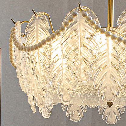 Traditional French Iron Glass Pearl Leaf 5/6/8 Light Semi-Flush Mount Ceiling Light For Bedroom