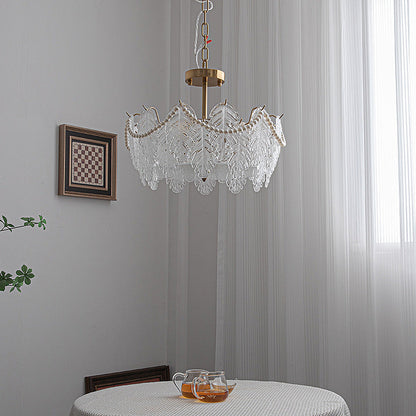 Traditional French Iron Glass Pearl Leaf 5/6/8 Light Semi-Flush Mount Ceiling Light For Bedroom