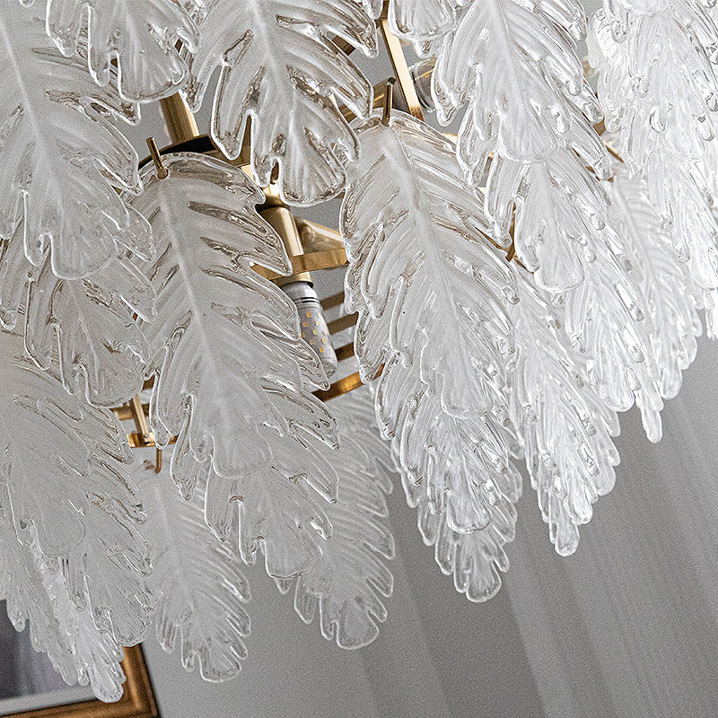 Traditional French Iron Glass Pearl Leaf 5/6/8 Light Semi-Flush Mount Ceiling Light For Bedroom