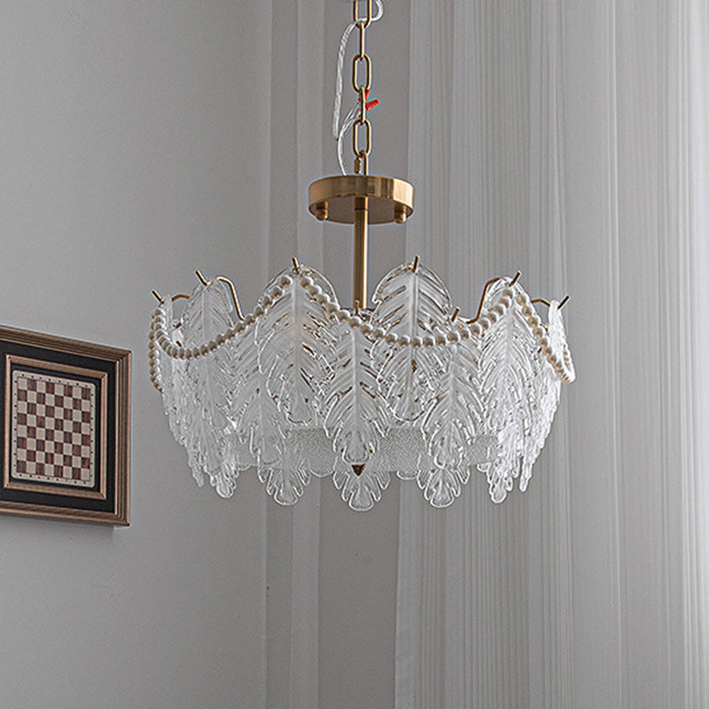 Traditional French Iron Glass Pearl Leaf 5/6/8 Light Semi-Flush Mount Ceiling Light For Bedroom