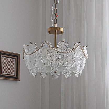 Traditional French Iron Glass Pearl Leaf 5/6/8 Light Semi-Flush Mount Ceiling Light For Bedroom