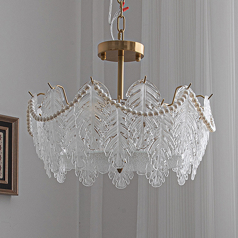Traditional French Iron Glass Pearl Leaf 5/6/8 Light Semi-Flush Mount Ceiling Light For Bedroom