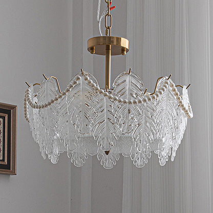 Traditional French Iron Glass Pearl Leaf 5/6/8 Light Semi-Flush Mount Ceiling Light For Bedroom