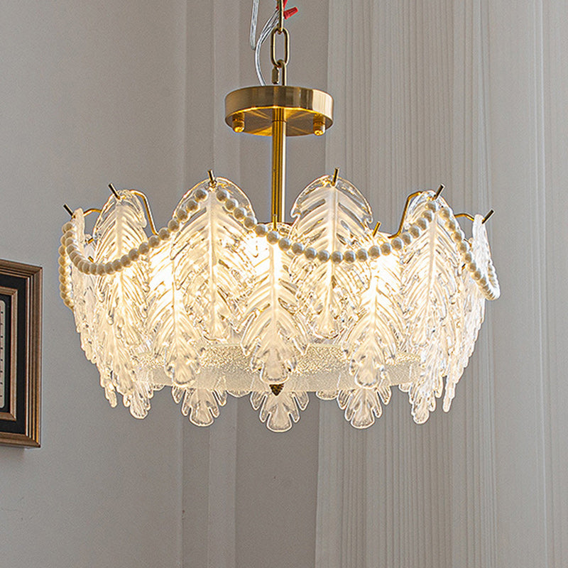 Traditional French Iron Glass Pearl Leaf 5/6/8 Light Semi-Flush Mount Ceiling Light For Bedroom