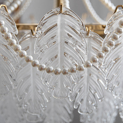 Traditional French Iron Glass Pearl Leaf 5/6/8 Light Semi-Flush Mount Ceiling Light For Bedroom