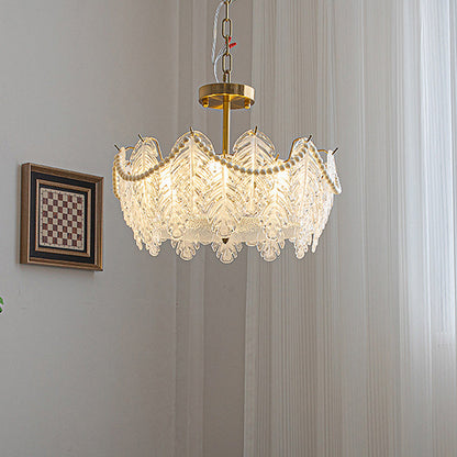 Traditional French Iron Glass Pearl Leaf 5/6/8 Light Semi-Flush Mount Ceiling Light For Bedroom