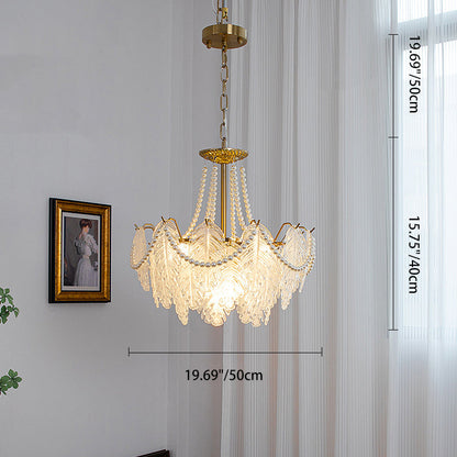 Traditional French Iron Glass Pearl Leaf Multilayered 3/6/9/12/16 Light Chandeliers For Bedroom