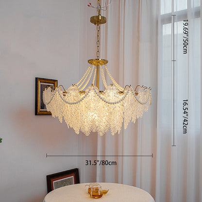 Traditional French Iron Glass Pearl Leaf Multilayered 3/6/9/12/16 Light Chandeliers For Bedroom