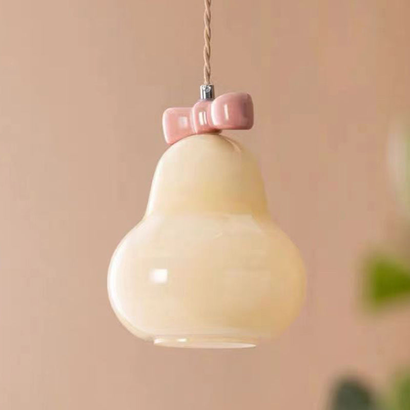 Traditional French Iron Ceramic Glass Gourd Pear Bow Tie Hanging 1-Light Wall Sconce Lamp For Bedside