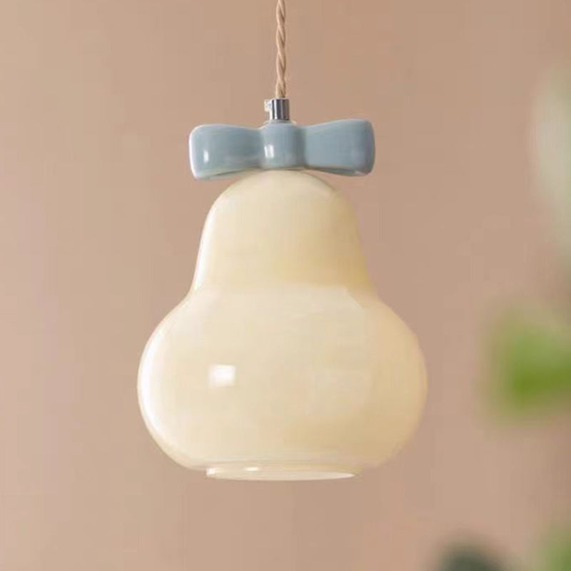 Traditional French Iron Ceramic Glass Gourd Pear Bow Tie Hanging 1-Light Wall Sconce Lamp For Bedside