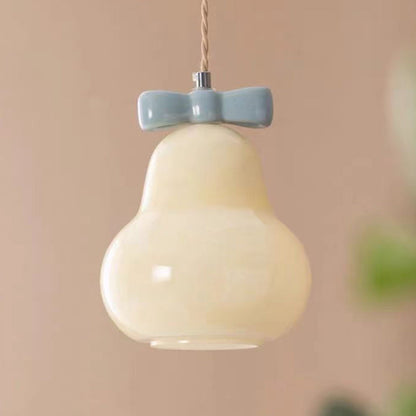 Traditional French Iron Ceramic Glass Gourd Pear Bow Tie Hanging 1-Light Wall Sconce Lamp For Bedside