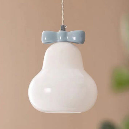 Traditional French Iron Ceramic Glass Gourd Pear Bow Tie Hanging 1-Light Wall Sconce Lamp For Bedside
