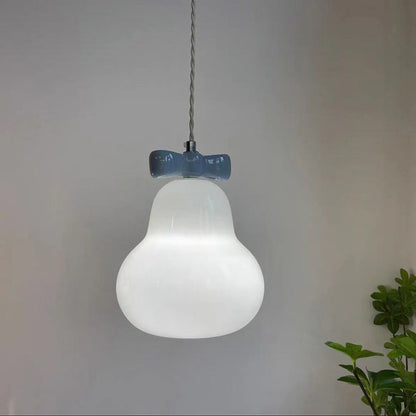 Traditional French Iron Ceramic Glass Gourd Pear Bow Tie Hanging 1-Light Wall Sconce Lamp For Bedside