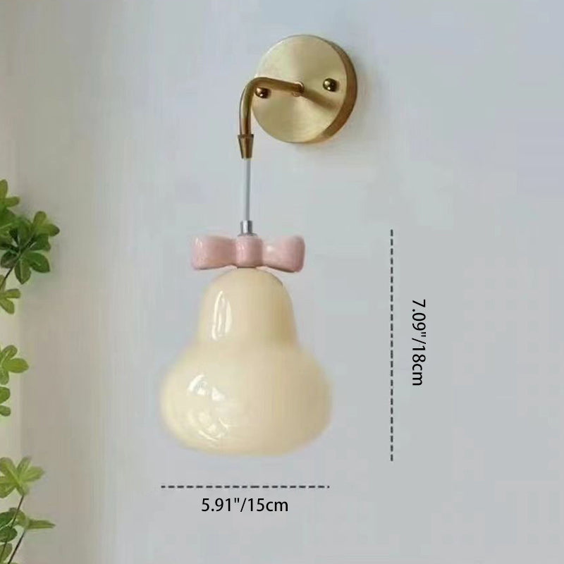 Traditional French Iron Ceramic Glass Gourd Pear Bow Tie Hanging 1-Light Wall Sconce Lamp For Bedside