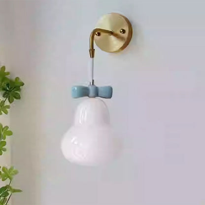 Traditional French Iron Ceramic Glass Gourd Pear Bow Tie Hanging 1-Light Wall Sconce Lamp For Bedside