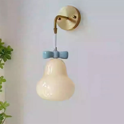 Traditional French Iron Ceramic Glass Gourd Pear Bow Tie Hanging 1-Light Wall Sconce Lamp For Bedside