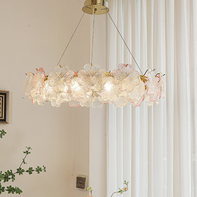 Traditional French Iron Stainless Steel Glass Flower 6/8/10/12/16/20 Light Chandeliers For Living Room
