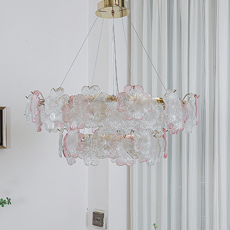 Traditional French Iron Stainless Steel Glass Flower 6/8/10/12/16/20 Light Chandeliers For Living Room