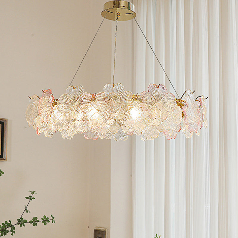 Traditional French Iron Stainless Steel Glass Flower 6/8/10/12/16/20 Light Chandeliers For Living Room