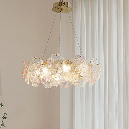 Traditional French Iron Stainless Steel Glass Flower 6/8/10/12/16/20 Light Chandeliers For Living Room