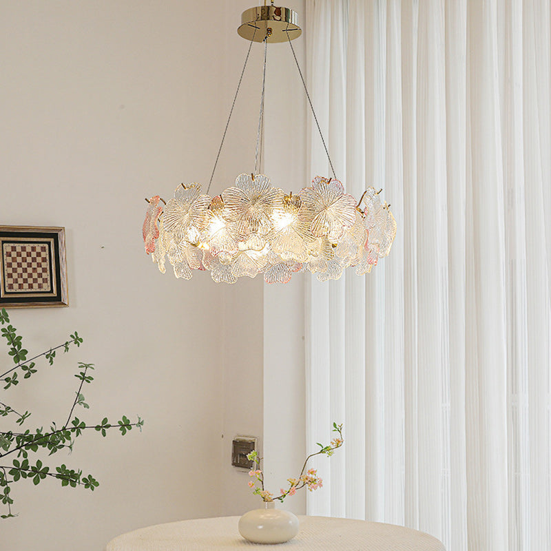 Traditional French Iron Stainless Steel Glass Flower 6/8/10/12/16/20 Light Chandeliers For Living Room