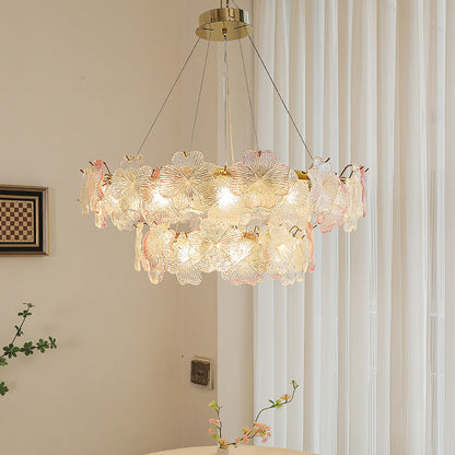 Traditional French Iron Stainless Steel Glass Flower 6/8/10/12/16/20 Light Chandeliers For Living Room