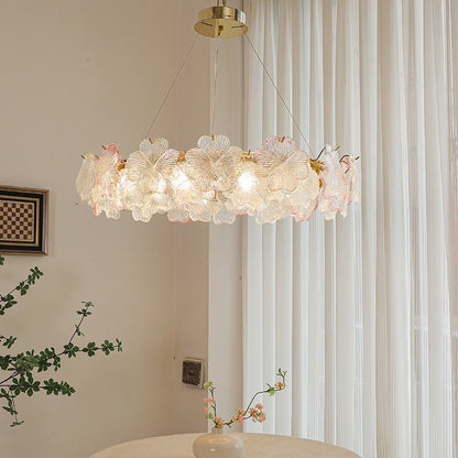 Traditional French Iron Stainless Steel Glass Flower 6/8/10/12/16/20 Light Chandeliers For Living Room