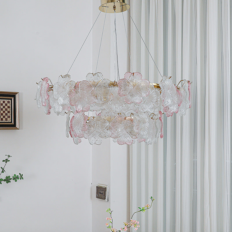 Traditional French Iron Stainless Steel Glass Flower 6/8/10/12/16/20 Light Chandeliers For Living Room