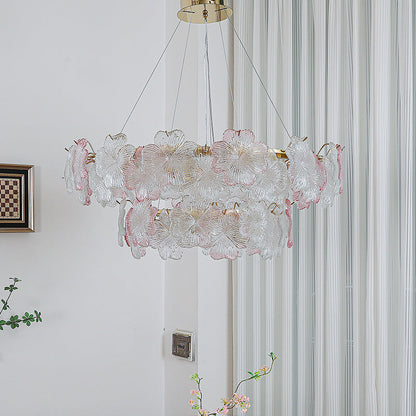 Traditional French Iron Stainless Steel Glass Flower 6/8/10/12/16/20 Light Chandeliers For Living Room