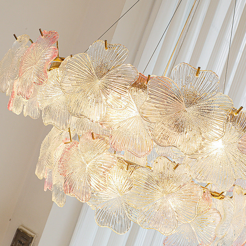 Traditional French Iron Stainless Steel Glass Flower 6/8/10/12/16/20 Light Chandeliers For Living Room