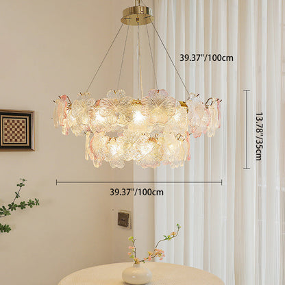 Traditional French Iron Stainless Steel Glass Flower 6/8/10/12/16/20 Light Chandeliers For Living Room