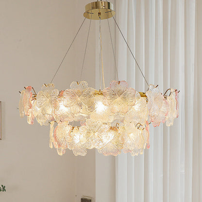 Traditional French Iron Stainless Steel Glass Flower 6/8/10/12/16/20 Light Chandeliers For Living Room