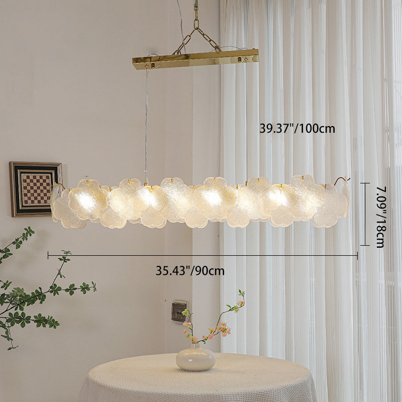 Traditional French Iron Stainless Steel Glass Frosted Petal Four-Leaf Clover 6/8 Light Chandeliers Island Light For Dining Room