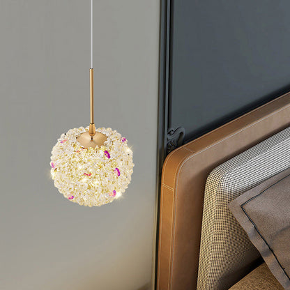 Modern Luxury Hardware Crystal Ball Hydrangea Liftable 1/2/3/5 Light Pendant Light For Bedside