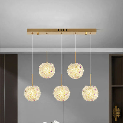 Modern Luxury Hardware Crystal Ball Hydrangea Liftable 1/2/3/5 Light Pendant Light For Bedside