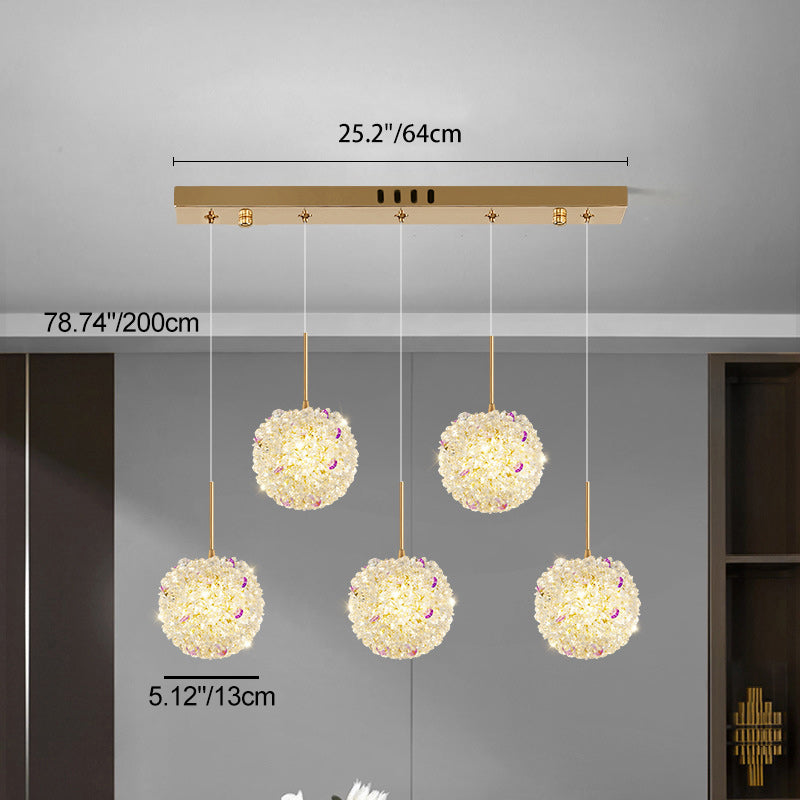 Modern Luxury Hardware Crystal Ball Hydrangea Liftable 1/2/3/5 Light Pendant Light For Bedside