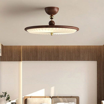 Traditional Vintage Iron Acrylic Round Pleated LED Semi-Flush Mount Ceiling Light For Bedroom