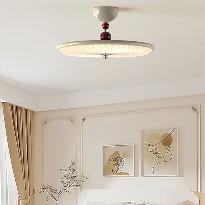 Traditional Vintage Iron Acrylic Round Pleated LED Semi-Flush Mount Ceiling Light For Bedroom