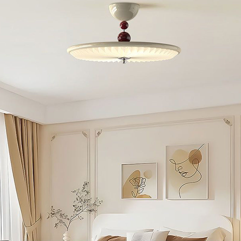 Traditional Vintage Iron Acrylic Round Pleated LED Semi-Flush Mount Ceiling Light For Bedroom