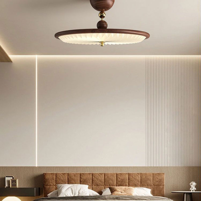 Traditional Vintage Iron Acrylic Round Pleated LED Semi-Flush Mount Ceiling Light For Bedroom