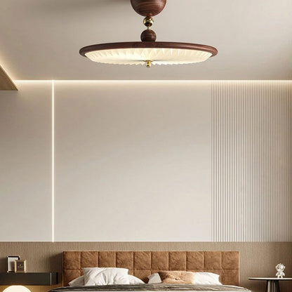 Traditional Vintage Iron Acrylic Round Pleated LED Semi-Flush Mount Ceiling Light For Bedroom