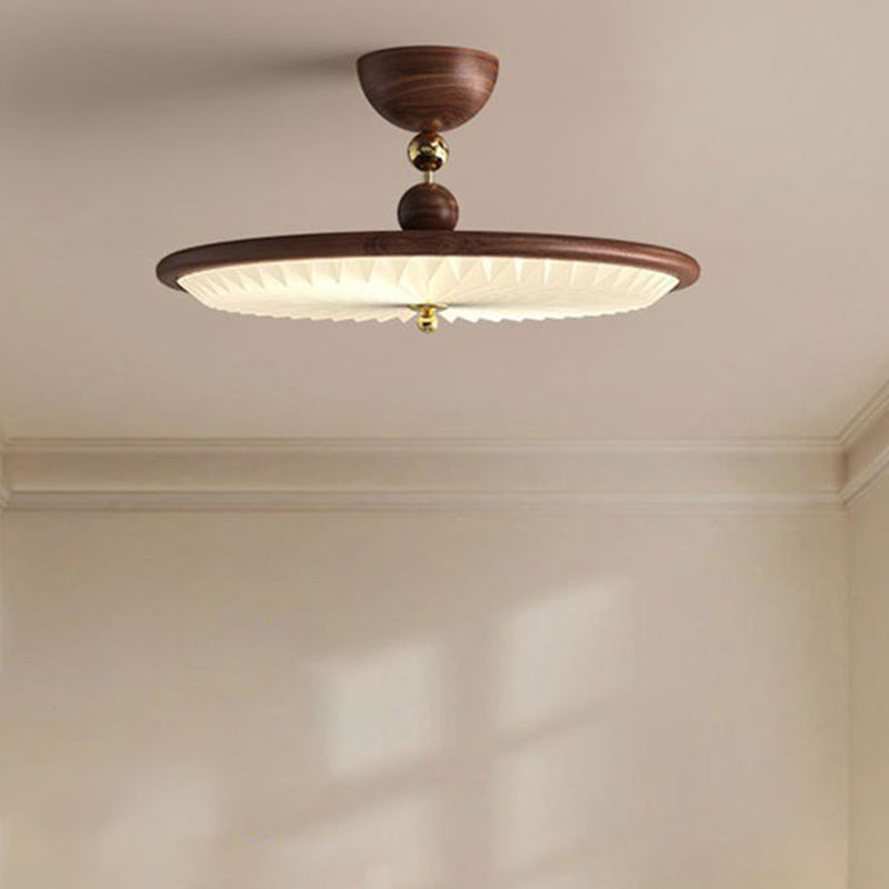 Traditional Vintage Iron Acrylic Round Pleated LED Semi-Flush Mount Ceiling Light For Bedroom