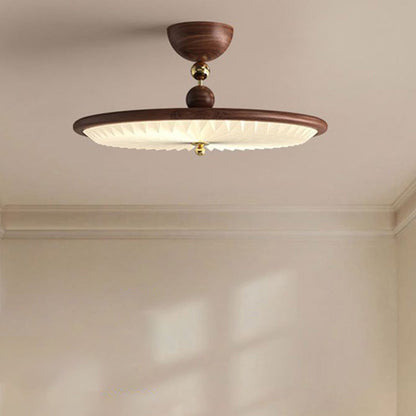 Traditional Vintage Iron Acrylic Round Pleated LED Semi-Flush Mount Ceiling Light For Bedroom
