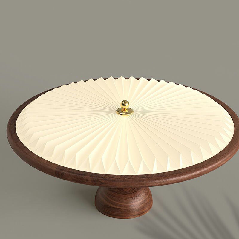 Traditional Vintage Iron Acrylic Round Pleated LED Semi-Flush Mount Ceiling Light For Bedroom
