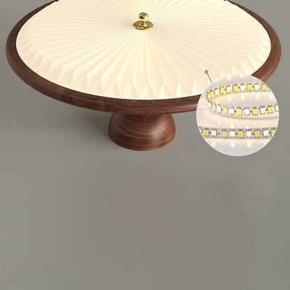 Traditional Vintage Iron Acrylic Round Pleated LED Semi-Flush Mount Ceiling Light For Bedroom