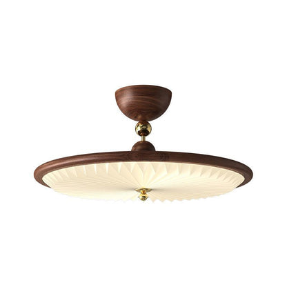 Traditional Vintage Iron Acrylic Round Pleated LED Semi-Flush Mount Ceiling Light For Bedroom